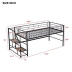 Lit mi-hauteur double avec escalier de rangement, cadre de lit mezzanine en métal avec barrière de sécurité pour chambre d'enfants filles garçons