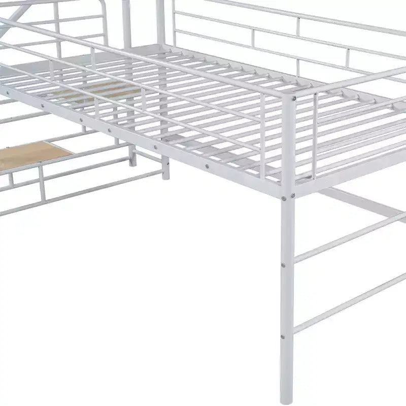 Lit mi-hauteur double avec escalier de rangement, cadre de lit mezzanine en métal avec barrière de sécurité pour chambre d'enfants filles garçons