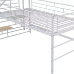 Lit mi-hauteur double avec escalier de rangement, cadre de lit mezzanine en métal avec barrière de sécurité pour chambre d'enfants filles garçons