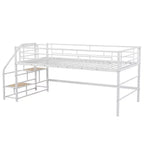 Lit mi-hauteur double avec escalier de rangement, cadre de lit mezzanine en métal avec barrière de sécurité pour chambre d'enfants filles garçons