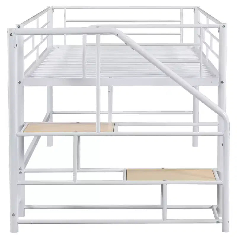 Lit mi-hauteur double avec escalier de rangement, cadre de lit mezzanine en métal avec barrière de sécurité pour chambre d'enfants filles garçons