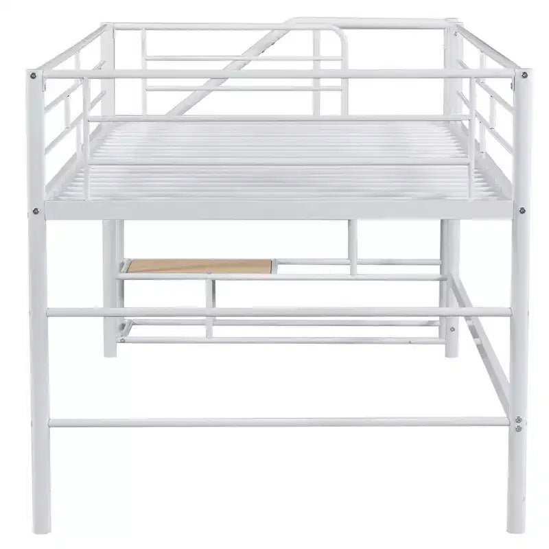 Lit mi-hauteur double avec escalier de rangement, cadre de lit mezzanine en métal avec barrière de sécurité pour chambre d'enfants filles garçons