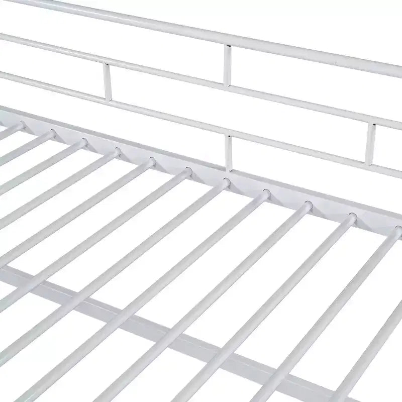 Lit mi-hauteur double avec escalier de rangement, cadre de lit mezzanine en métal avec barrière de sécurité pour chambre d'enfants filles garçons