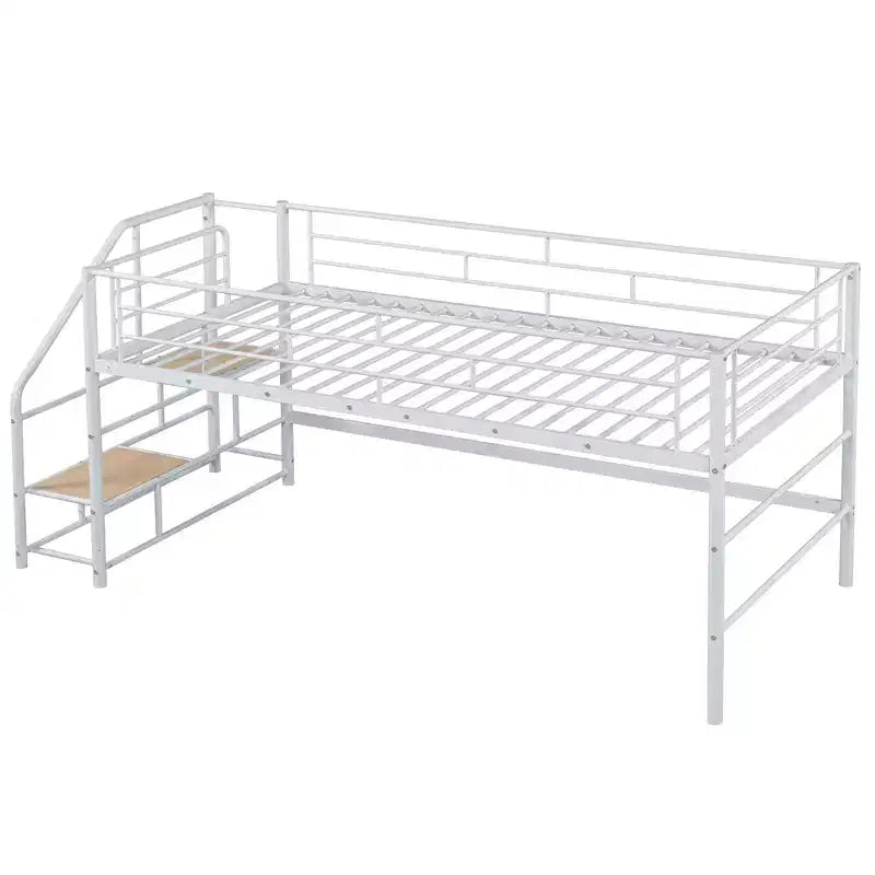 Lit mi-hauteur double avec escalier de rangement, cadre de lit mezzanine en métal avec barrière de sécurité pour chambre d'enfants filles garçons