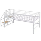 Lit mi-hauteur double avec escalier de rangement, cadre de lit mezzanine en métal avec barrière de sécurité pour chambre d'enfants filles garçons