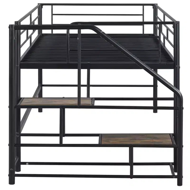 Lit mi-hauteur double avec escalier de rangement, cadre de lit mezzanine en métal avec barrière de sécurité pour chambre d'enfants filles garçons