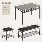 Ensemble de salle à manger Coolmee Square pour 4 personnes, table de cuisine avec plateau en bois, 2 chaises rembourrées et un banc, ensemble de salle à manger rustique avec rangement