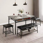 Ensemble de salle à manger Coolmee Square pour 4 personnes, table de cuisine avec plateau en bois, 2 chaises rembourrées et un banc, ensemble de salle à manger rustique avec rangement