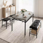 Ensemble de salle à manger Coolmee Square pour 4 personnes, table de cuisine avec plateau en bois, 2 chaises rembourrées et un banc, ensemble de salle à manger rustique avec rangement