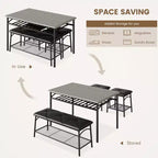 Ensemble de salle à manger Coolmee Square pour 4 personnes, table de cuisine avec plateau en bois, 2 chaises rembourrées et un banc, ensemble de salle à manger rustique avec rangement