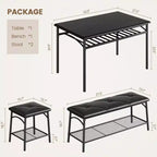 Ensemble de salle à manger Coolmee Square pour 4 personnes, table de cuisine avec plateau en bois, 2 chaises rembourrées et un banc, ensemble de salle à manger rustique avec rangement