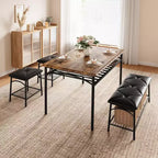 Ensemble de salle à manger Coolmee Square pour 4 personnes, table de cuisine avec plateau en bois, 2 chaises rembourrées et un banc, ensemble de salle à manger rustique avec rangement
