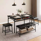 Ensemble de salle à manger Coolmee Square pour 4 personnes, table de cuisine avec plateau en bois, 2 chaises rembourrées et un banc, ensemble de salle à manger rustique avec rangement