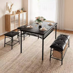 Ensemble de salle à manger Coolmee Square pour 4 personnes, table de cuisine avec plateau en bois, 2 chaises rembourrées et un banc, ensemble de salle à manger rustique avec rangement