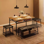 Ensemble de salle à manger Coolmee Square pour 4 personnes, table de cuisine avec plateau en bois, 2 chaises rembourrées et un banc, ensemble de salle à manger rustique avec rangement