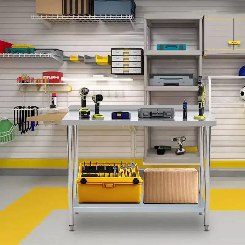 Acekool Table de préparation en acier inoxydable de 81 x 61 cm avec étagère de rangement, surface facile à nettoyer et assemblage rapide pour cuisine, boulangerie ou camion alimentaire