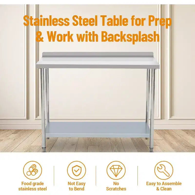 Acekool Table de préparation en acier inoxydable de 81 x 61 cm avec étagère de rangement, surface facile à nettoyer et assemblage rapide pour cuisine, boulangerie ou camion alimentaire