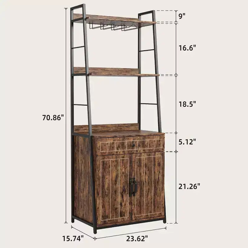 COZONY Étagère de boulangerie 71 avec tiroir et placard, support de micro-ondes à 5 niveaux avec porte-verres, grand bar à café de cuisine industriel, vintage