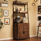 COZONY Étagère de boulangerie 71 avec tiroir et placard, support de micro-ondes à 5 niveaux avec porte-verres, grand bar à café de cuisine industriel, vintage