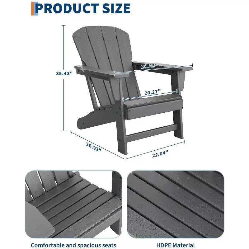 Chaise Adirondack, Mobilier de terrasse, Chaises de brasero extérieur à dossier haut, et Chaise de mobilier d'extérieur pour patio, terrasse, jardin, Montage facile