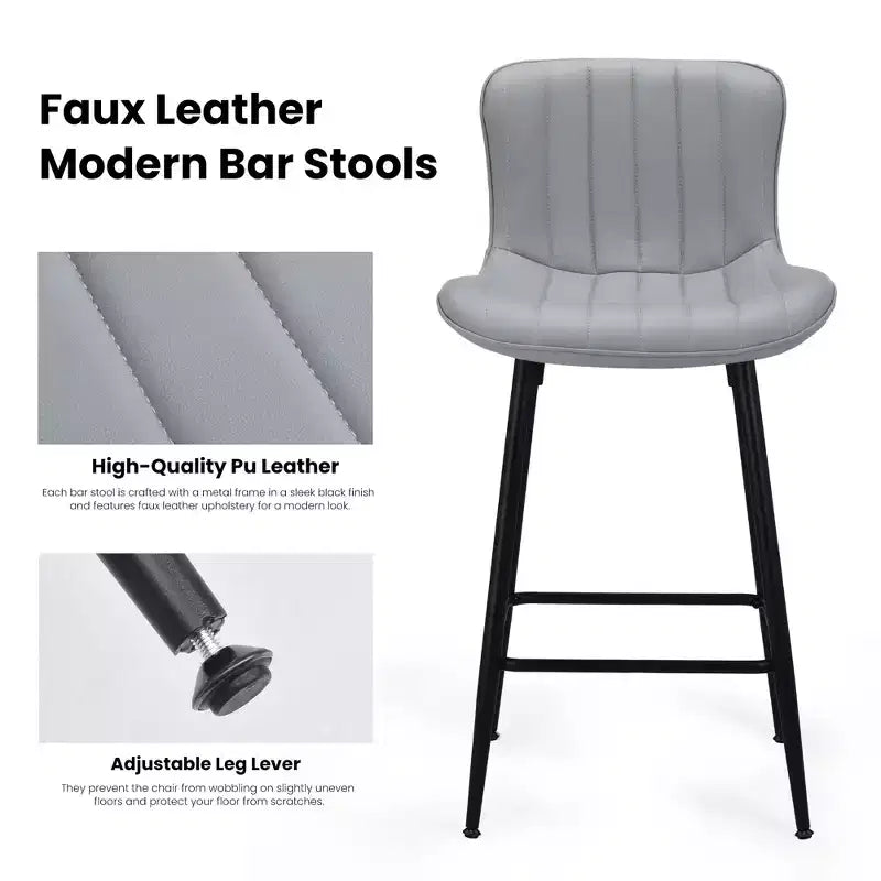 Lot de 2 tabourets de bar Okak en similicuir, hauteur comptoir pour salles à manger, chaises sans accoudoirs, tabourets de bar avec pieds en métal noir