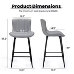 Lot de 2 tabourets de bar Okak en similicuir, hauteur comptoir pour salles à manger, chaises sans accoudoirs, tabourets de bar avec pieds en métal noir