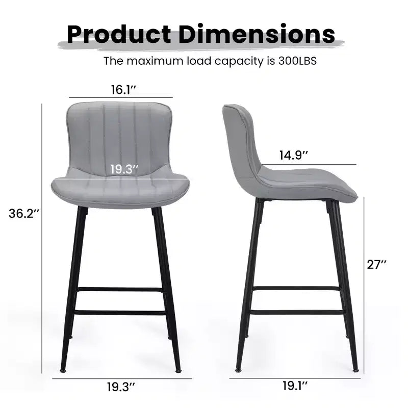 Lot de 2 tabourets de bar Okak en similicuir, hauteur comptoir pour salles à manger, chaises sans accoudoirs, tabourets de bar avec pieds en métal noir