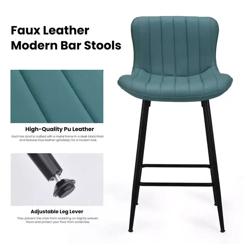 Lot de 2 tabourets de bar Okak en similicuir, hauteur comptoir pour salles à manger, chaises sans accoudoirs, tabourets de bar avec pieds en métal noir