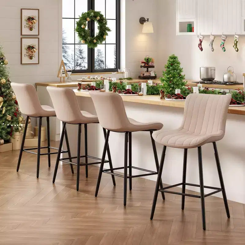 Lot de 2 tabourets de bar Okak en similicuir, hauteur comptoir pour salles à manger, chaises sans accoudoirs, tabourets de bar avec pieds en métal noir