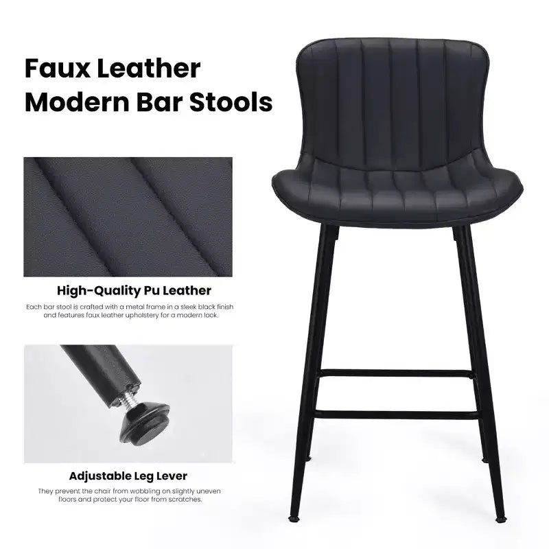 Lot de 2 tabourets de bar Okak en similicuir, hauteur comptoir pour salles à manger, chaises sans accoudoirs, tabourets de bar avec pieds en métal noir