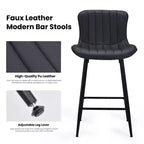 Lot de 2 tabourets de bar Okak en similicuir, hauteur comptoir pour salles à manger, chaises sans accoudoirs, tabourets de bar avec pieds en métal noir