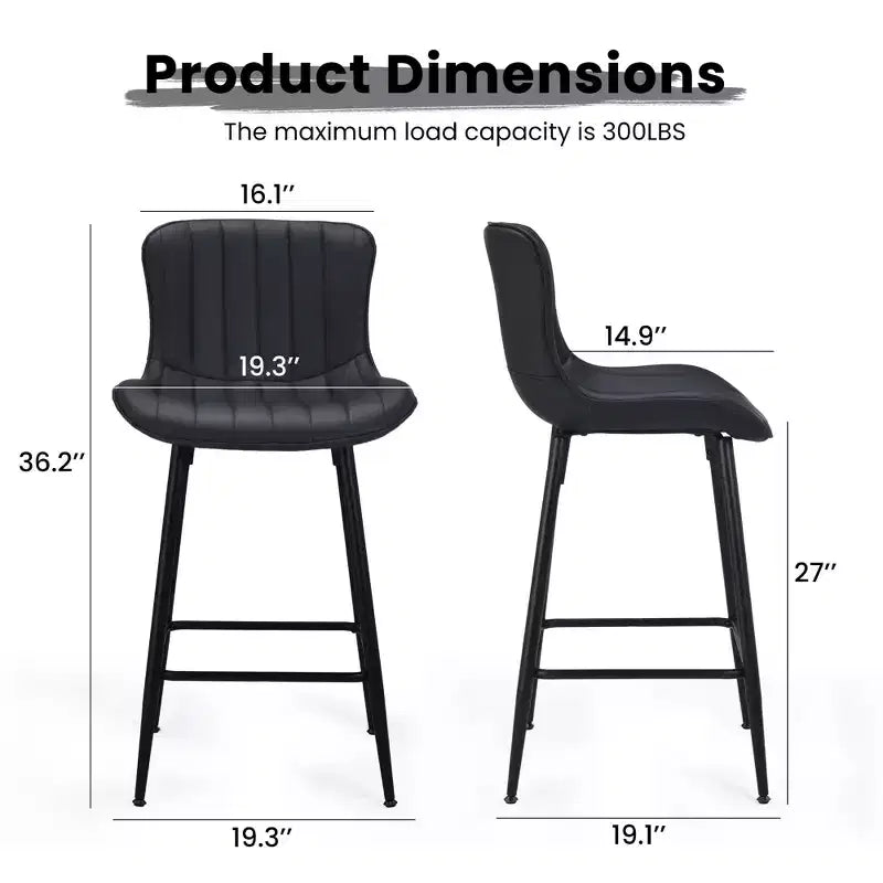 Lot de 2 tabourets de bar Okak en similicuir, hauteur comptoir pour salles à manger, chaises sans accoudoirs, tabourets de bar avec pieds en métal noir