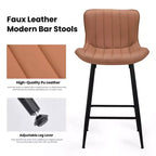 Lot de 2 tabourets de bar Okak en similicuir, hauteur comptoir pour salles à manger, chaises sans accoudoirs, tabourets de bar avec pieds en métal noir