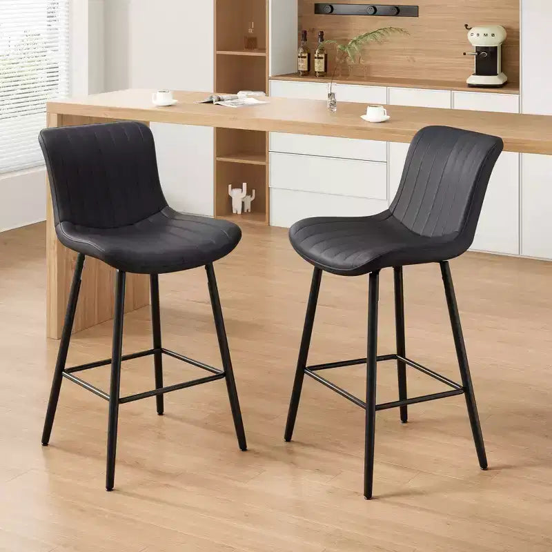 Okak Set of 2 Faux Leather Counter Height Bar Stools for Dining Rooms,Armless Chairs Counter Bar Stools with Black Metal Legs