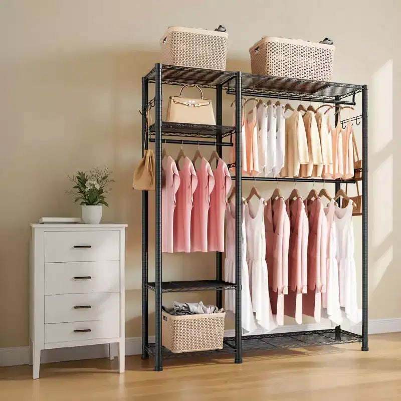 VEVOR Portant à vêtements, Portant à vêtements robuste, Portant à vêtements à 6 niveaux réglables avec cadre en acier, capacité de charge de 362 kg avec 3 tringles à suspendre, Noir