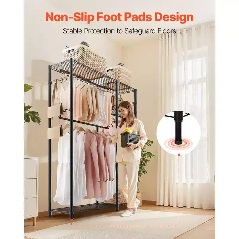 VEVOR Portant à vêtements, Portant à vêtements robuste, Portant à vêtements à 6 niveaux réglables avec cadre en acier, capacité de charge de 362 kg avec 3 tringles à suspendre, Noir