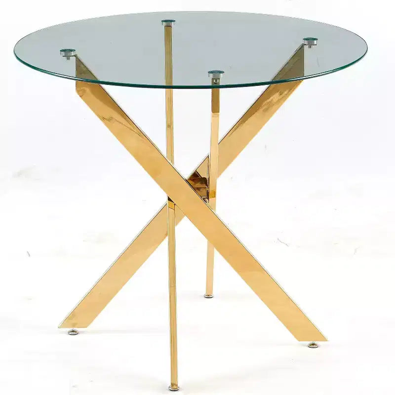 Table de salle à manger ronde Homy Casa, plateau en verre transparent avec base en métal doré, petit espace, réunion de famille, transparent et doré