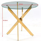 Table de salle à manger ronde Homy Casa, plateau en verre transparent avec base en métal doré, petit espace, réunion de famille, transparent et doré