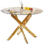 Table de salle à manger ronde Homy Casa, plateau en verre transparent avec base en métal doré, petit espace, réunion de famille, transparent et doré