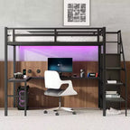 Bellemave Full XL Size Loft Bed with L-shaped Desk and USB, with Wardrobe and Adjustable Shelf, High Loft Bed with LED for Kids Teens Adults, Black