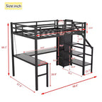 Lit mezzanine Bellemave grande taille XL avec bureau en L et port USB, avec armoire et étagère réglable, lit mezzanine haut avec LED pour enfants, adolescents et adultes, noir