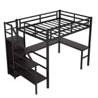 Lit mezzanine Bellemave grande taille XL avec bureau en L et port USB, avec armoire et étagère réglable, lit mezzanine haut avec LED pour enfants, adolescents et adultes, noir