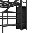 Lit mezzanine Bellemave grande taille XL avec bureau en L et port USB, avec armoire et étagère réglable, lit mezzanine haut avec LED pour enfants, adolescents et adultes, noir