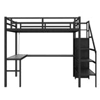 Lit mezzanine Bellemave grande taille XL avec bureau en L et port USB, avec armoire et étagère réglable, lit mezzanine haut avec LED pour enfants, adolescents et adultes, noir
