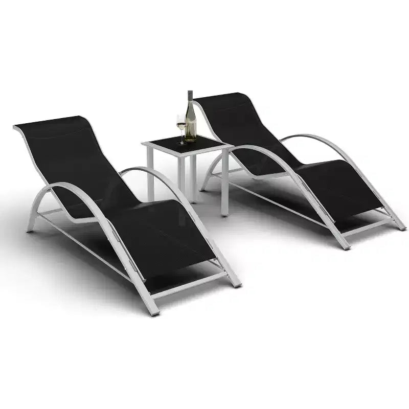 Chaise longue d'extérieur 3 pièces, chaise longue de plage inclinable avec accoudoirs et table d'appoint pour piscine, terrasse, balcon, jardin.