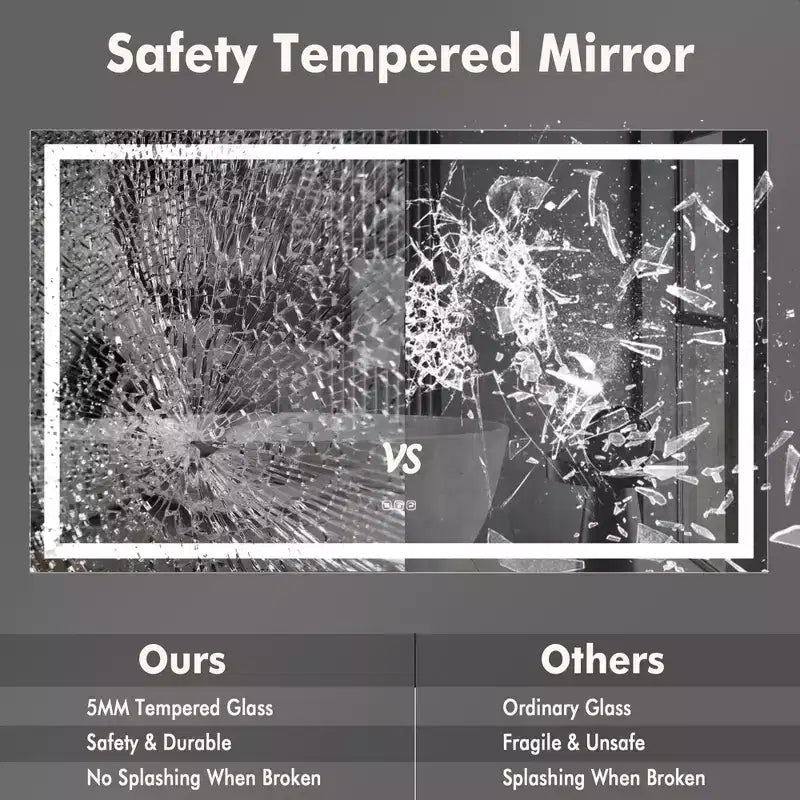 Miroir de salle de bain mural GustoWave 60X36'', miroirs muraux avec grossissement 3X, anti-buée, étanche, verre trempé