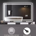 Miroir de salle de bain mural GustoWave 60X36'', miroirs muraux avec grossissement 3X, anti-buée, étanche, verre trempé