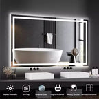 Miroir de salle de bain mural GustoWave 60X36'', miroirs muraux avec grossissement 3X, anti-buée, étanche, verre trempé