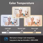 Miroir de salle de bain mural GustoWave 60X36'', miroirs muraux avec grossissement 3X, anti-buée, étanche, verre trempé