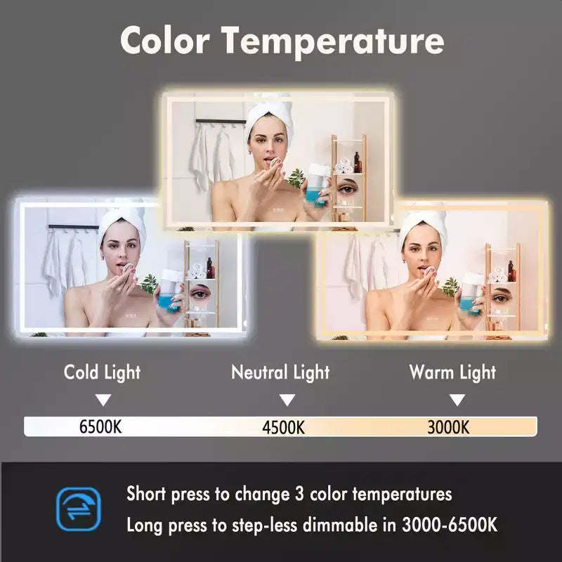 Miroir de salle de bain mural GustoWave 60X36'', miroirs muraux avec grossissement 3X, anti-buée, étanche, verre trempé